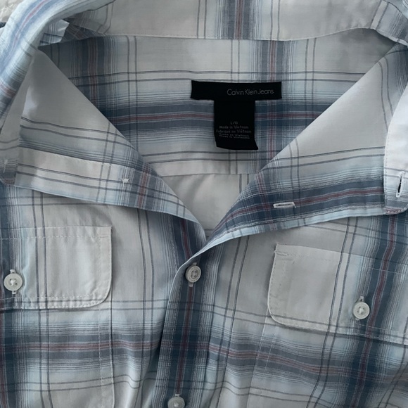 Calvin Klein Men’s Short Sleeve Button Front Shirt Plaid Size:L Blue/White/ Red - Picture 5 of 5